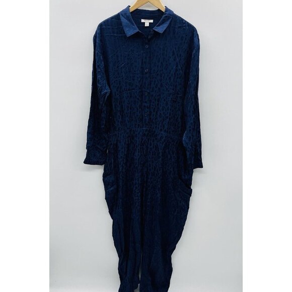 On 34th Womens Size XL Satin Animal-Print Jacquard Jumpsuit in Intrepid Blue $79 - Picture 3 of 8